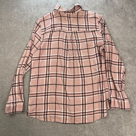 Express Top Large Pink Plaid Flannel Boyfriend Fit Button-Front Shirt Women's - Picture 12 of 14